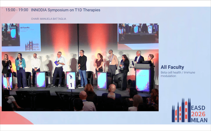 Miroslava Calegari počas diskusie na INNODIA Symposium on T1D Therapies na EASD 2026 v Miláne